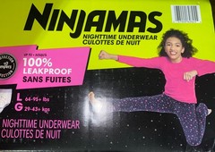 Ninjamas Girls Bedwetting Nighttime Underwear, Size L/XL 64-125 lbs 34 ct