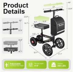 BlessReach All-Terrain 4-Wheel Knee Walker Scooter, Adjustable, 300 lb, Black