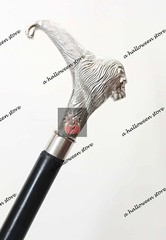 Silver Brass Lion Derby Head Handle 3 Fold Black Wooden Walking Stick Cane Gift
