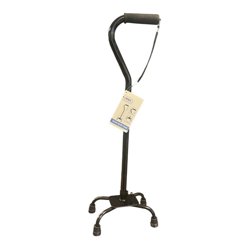 RMS 4 Prong Quad Base Walking Stick Adjustable Foam Handle Lightweight Cane