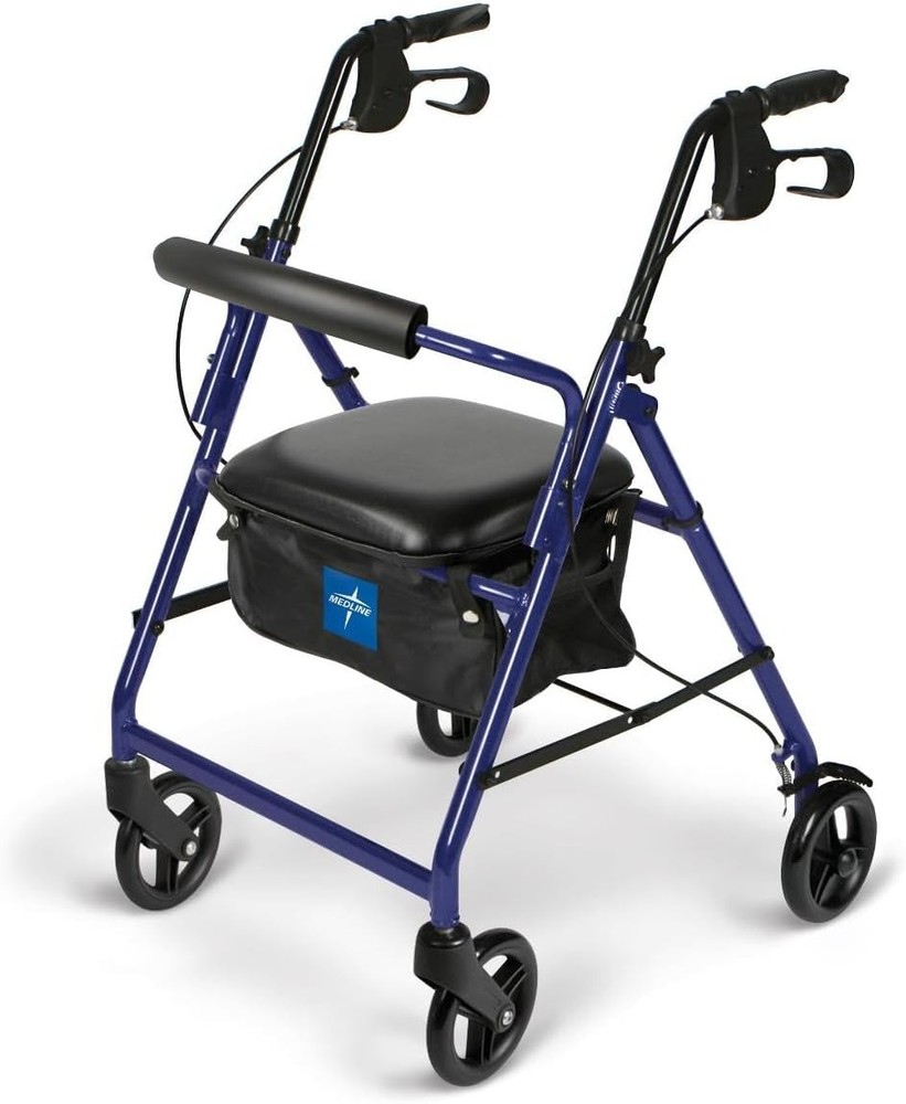 Aluminum Rollator Walker W/ Seat Blue 250 lb. Weight Capacity Lightweight 6”