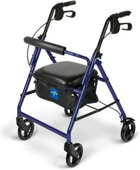Aluminum Rollator Walker W/ Seat Blue 250 lb. Weight Capacity Lightweight 6”