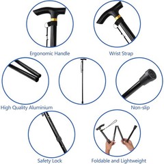 Folding Walking Cane Adjustable Height 5 Levels Portable Lightweight Mobility