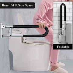 Flip-up Handicap Grab Bars, 29.6 Inch Toilet Safety Rails Wall Mount Grab Bar…