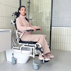 Irtme 4-in-1 Folding Shower Commode Chair Transport w/ Reclining Backrest 300Lbs