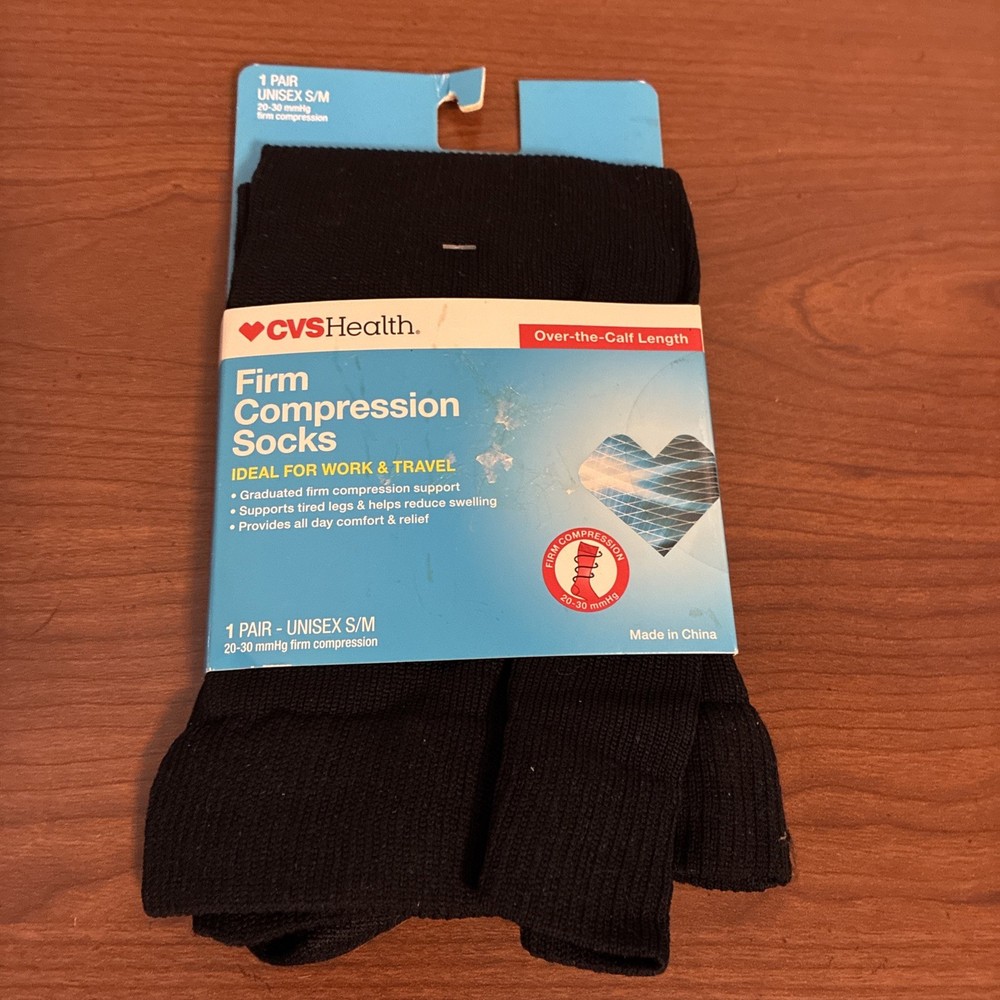 CVS Health Firm Compression Socks S/M Over the Calf 1 Pair Black