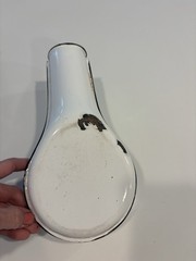 Vintage White Black Porcelain Coated Urinal Bed Pan Unmarked Enamelware Enamel