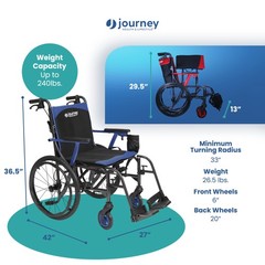 Journey SoLite C2 Ultra Lightweight Wheelchair, Foldable Manual Chair, Blue