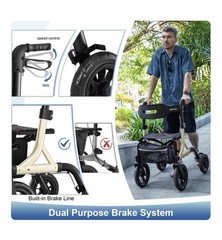 MAXWALK Rollator Walker with Seat Tall for Seniors 12″ Big Rubber Wheels | GOLD