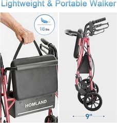 16 Pounds Lightweight Walkers for Seniors with Seat, Narrow Rolling Walker wi…