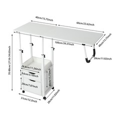 Movable Bedside Table Overbed Table w/ Wheels Adjustable Over Bed Desk 70-88cm