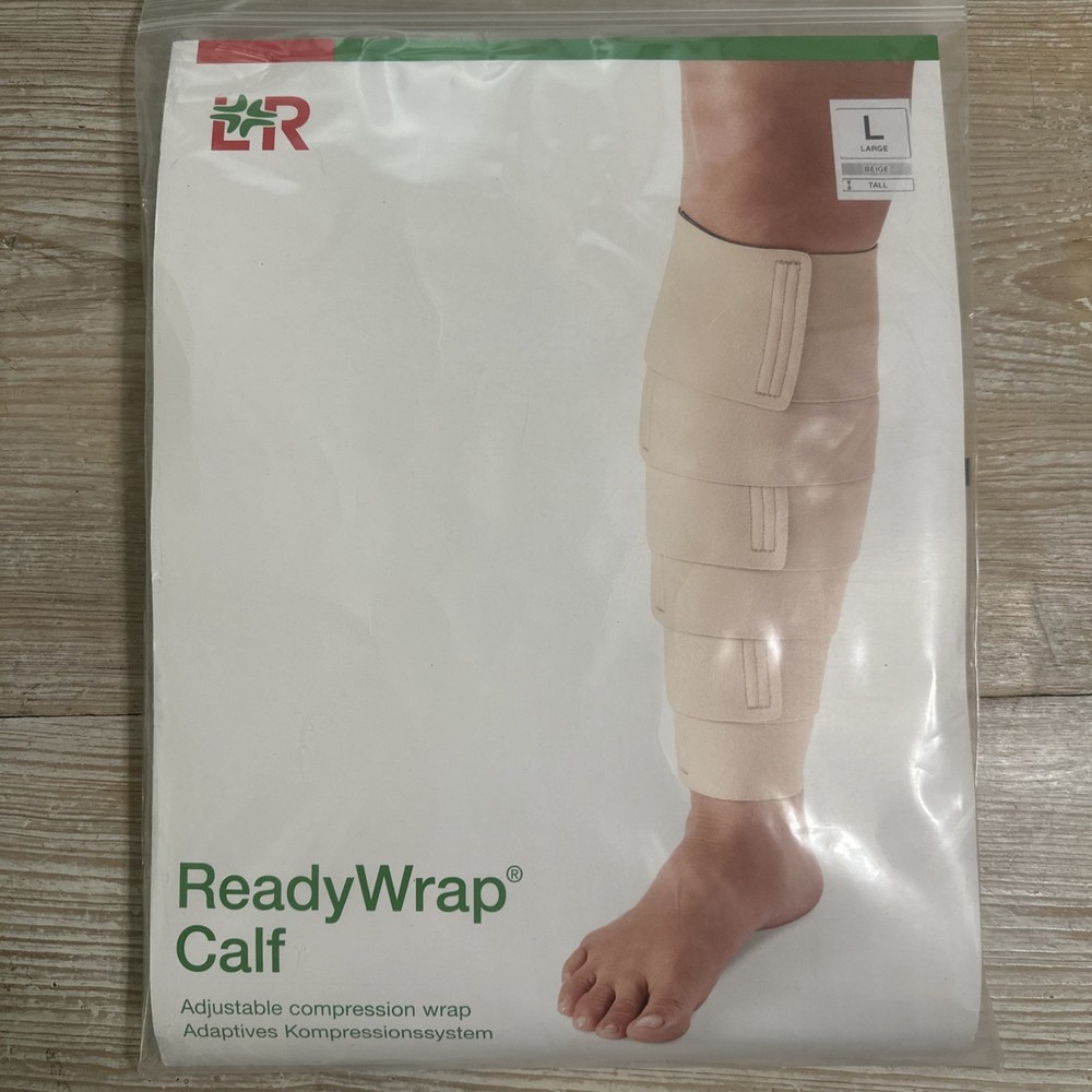 L&R ReadyWrap Adjustable Calf Compression Wrap Sz L Beige w/Black Liner NEW