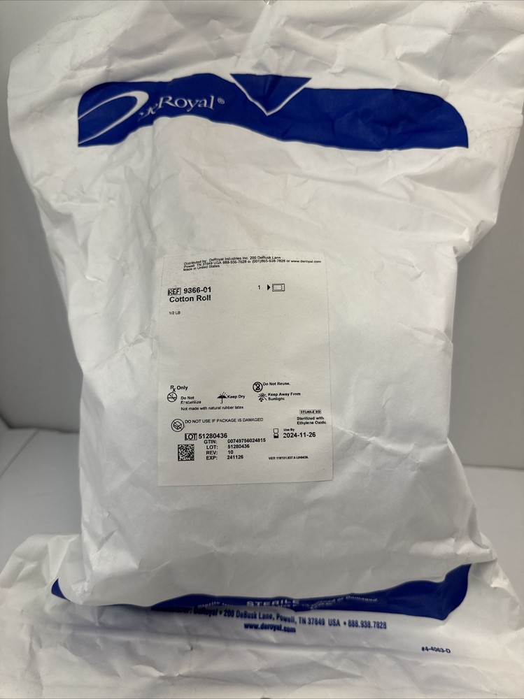 DeRoyal 9866-01 Sterile Cotton Roll. New, Sealed. Exp 11/2024