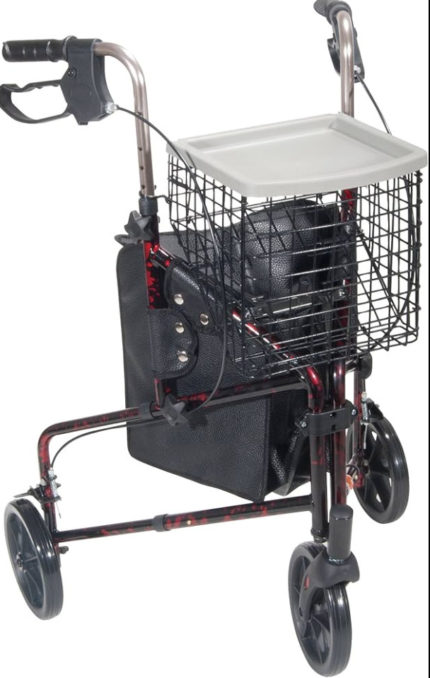 Drive Medical 10289RD Deluxe Foldable Rollator Walker, Black/Red