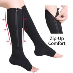 Zip Up Compression Socks Unisex High Leg Travel Sports Running Open Toe Stocking