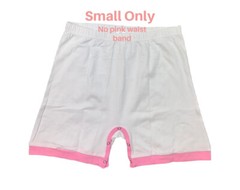 Adult snap crotch shorts white with baby pink trim