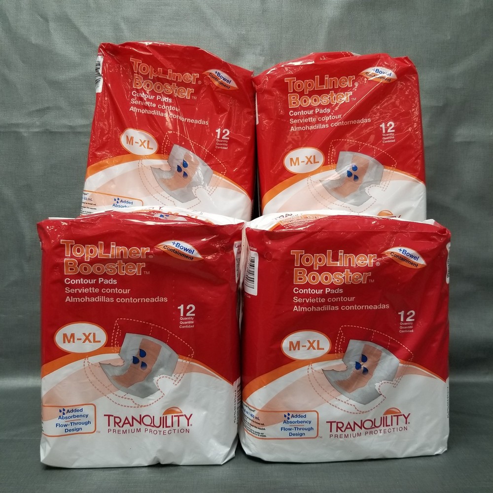 4 New 12 Count Packs Tranquility M-XL Topliner Booster Contour Pads #3096