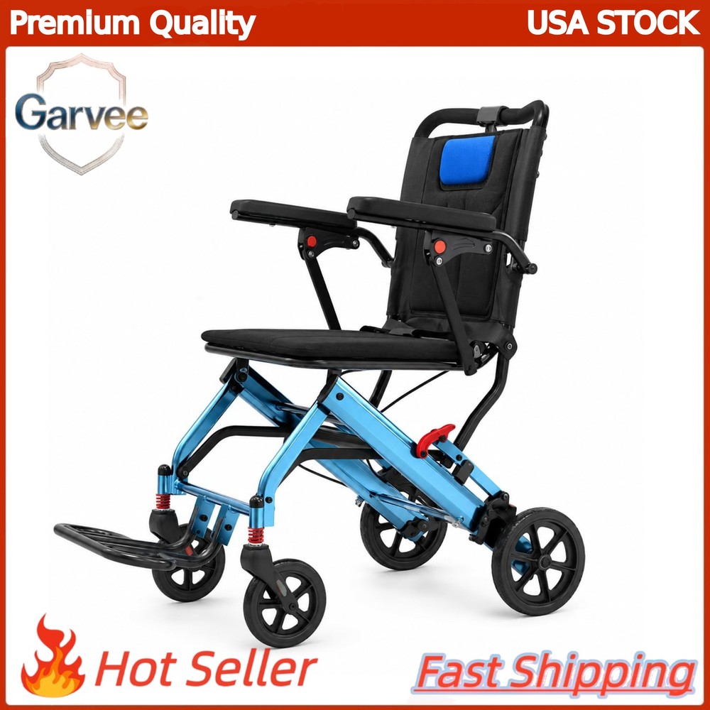 Lightweight Transport Wheelchair Foldable with Flip Armrests Swing Away Footrest