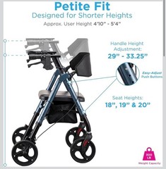 NOVA Star 8 Petite Foldable Rollator Walker for Adults (4’10” – 5’4”), 300 lb