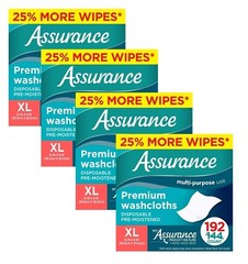 Assurance XL Disposable Washcloths (4-Pack, 192 Count) – Enhanced Softness