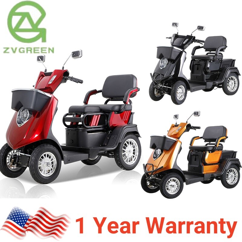 4-Wheel Electric Powered 2-Seat Mobility Scooter 3-Speed Mode for Seniors