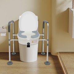 Raised Toilet Seat&Handle Toilet Safety Rail Adjustable Toilet Riser for Elderly