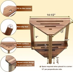 Small Triangular Shower Bench with Storage – Acacia Wood