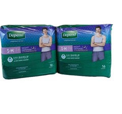 (2)Depend Night Defense Underwear for Men Size S-M (26-34 in Pant Size) 32 Total