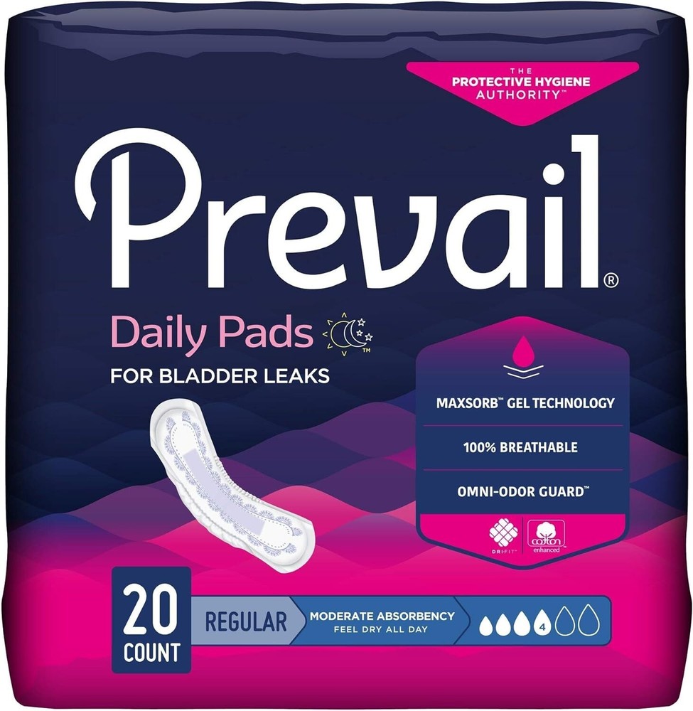 Women’s Prevail Daily Pads for Bladder Leaks | 20 count (5 PACK) 100 PADS TOTAL