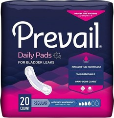 Women’s Prevail Daily Pads for Bladder Leaks | 20 count (5 PACK) 100 PADS TOTAL