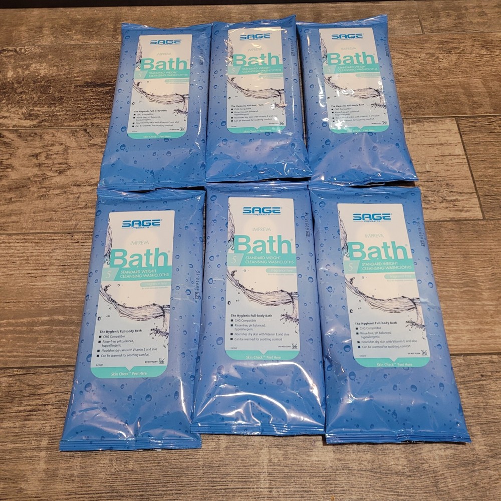 Sage Bath Cleansing Washcloth Wipes Standard Weight 8×8 6 Packs 5 Each 30 Total