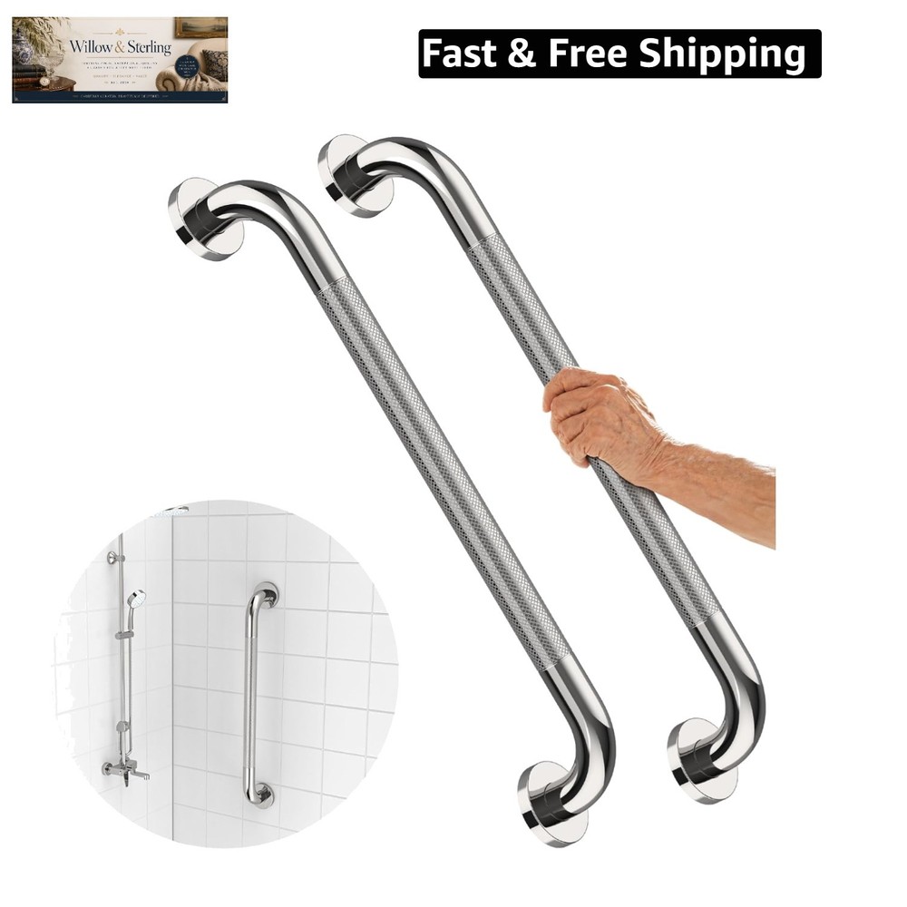 2 Pack 24 Inch Shower Grab Bar with Anti-Slip Grip, Chrome Stainless Steel Ba…