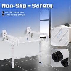 NEWTRY 21” Folding Shower Seat Wall Mounted, 660lb Fold Down Shower Seat with Su
