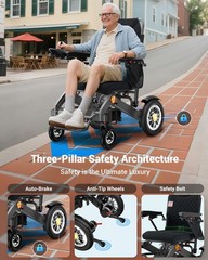 30 Mile Range Foldable Electric Wheelchairs for Adults & Seniors, Black