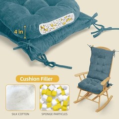 Rocking Chair Cushions Indoor, Thicken Adirondack Chair Corduroy Light-blue