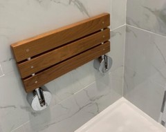 Clevr 20″ Teak Modern Folding Shower Seat Bench Clear Coated Medical Wall Mount