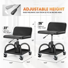 Rolling Padded Seat Adjustable Height Seat 330Lbs Capacity Rolling Mechanic Cree