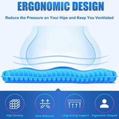 Gel Seat Cushion for Long Sitting Pressure Super Large – 19x18x1.65inch, Blue
