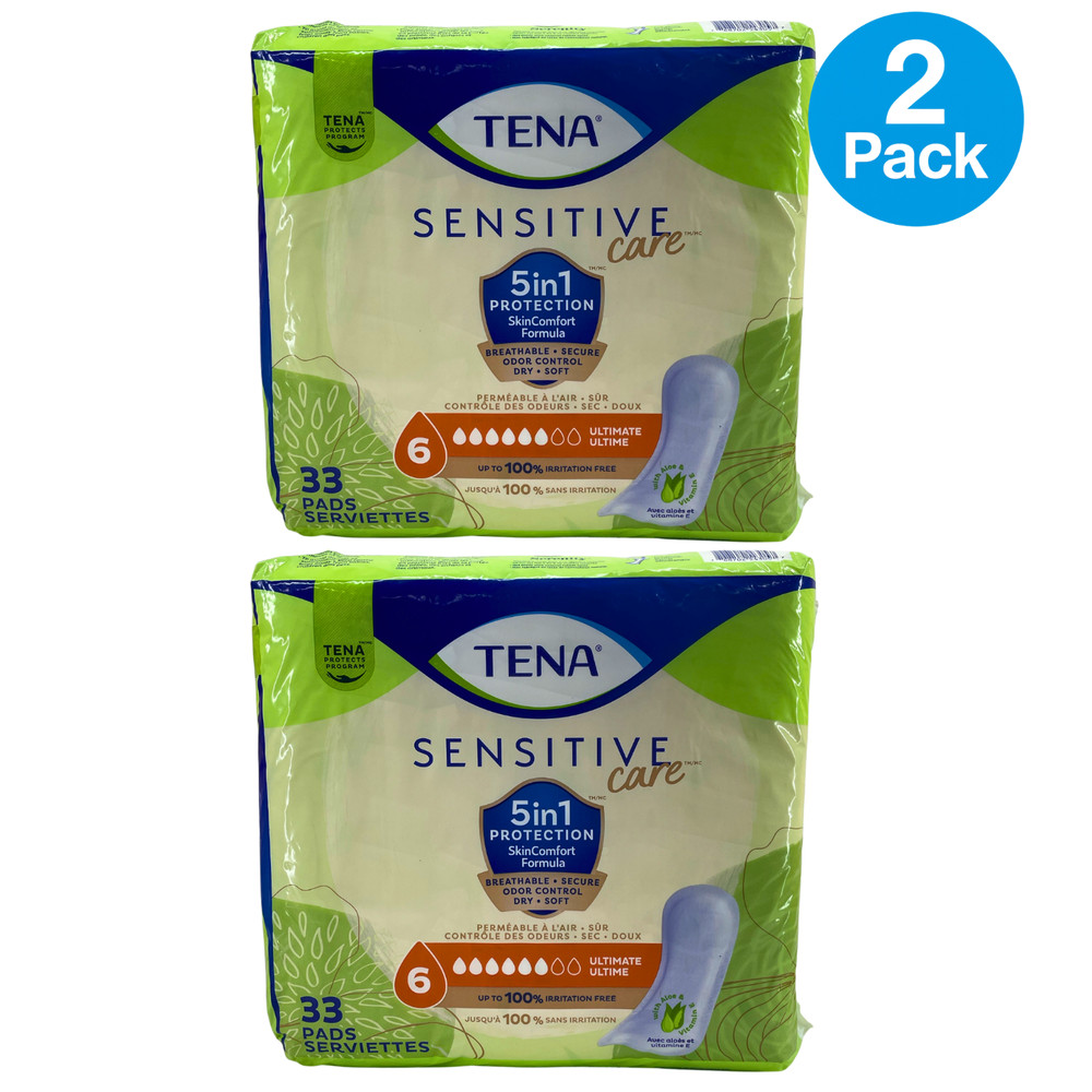 TENA Sensitive Care Serenity Pads Size 6 Ultimate Absorbency 33 Count 2 Pack Bun