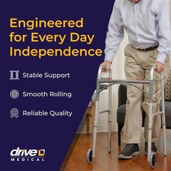 Drive Medical Two-Button Folding Walker with Wheels Lightweight Silver
