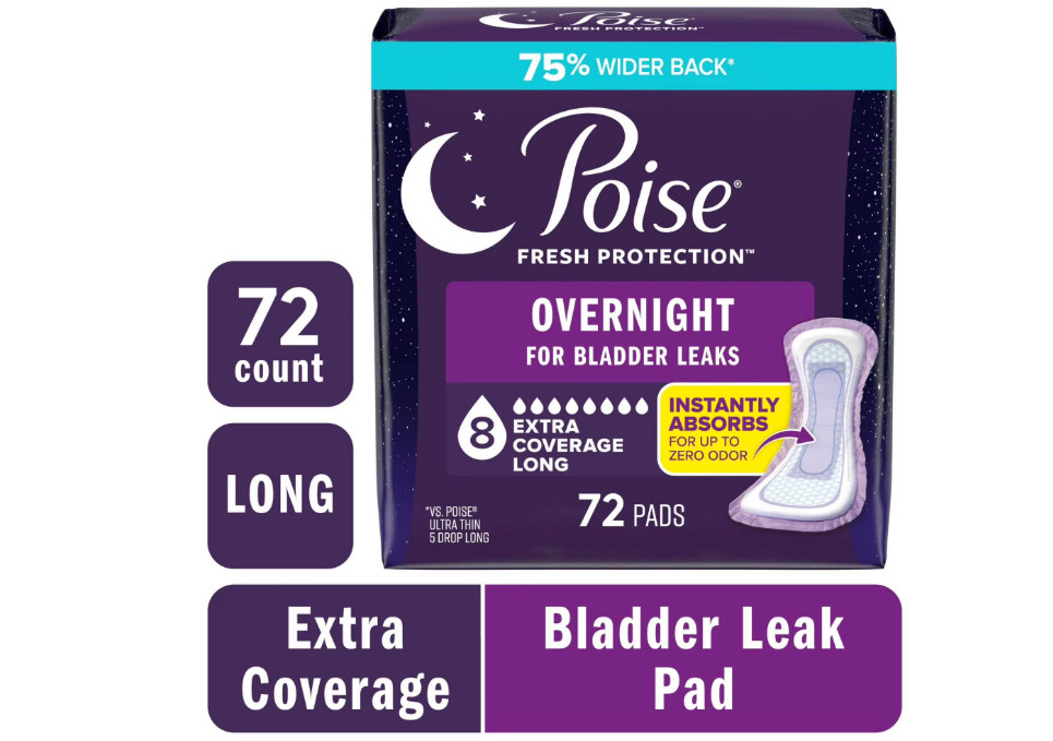 Poise Overnight Incontinence Pads 8 Drop Extra Coverage 72 Count Women