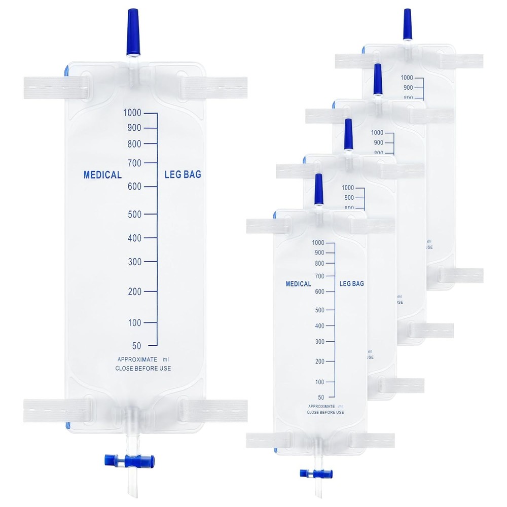 5 Pack 33.8oz/1000ml Leg Bag Urinary Drainage Bag with Cloth Straps, Leg Cathete