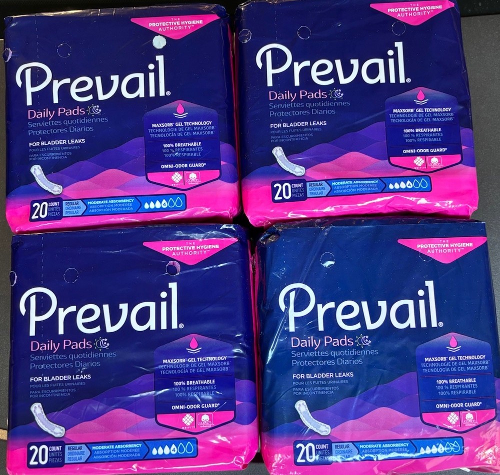 Women’s Prevail Daily Pads for Bladder Leaks | 20 count Moderate absorbency 4pks