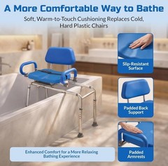 Blue/Silver Aluminum Transfer Bench Swivel Seat Adjustable Padded Backrest Arms