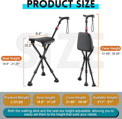 300 Pound Capacity Folding Cane with Seat Adjustable Height Portable Walking