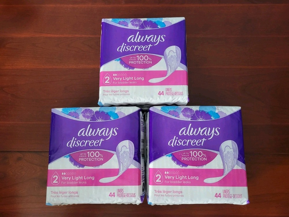 Always Discreet Incontinence Panty Liners, 2 Drop Absorb, Long Length, 132 Count