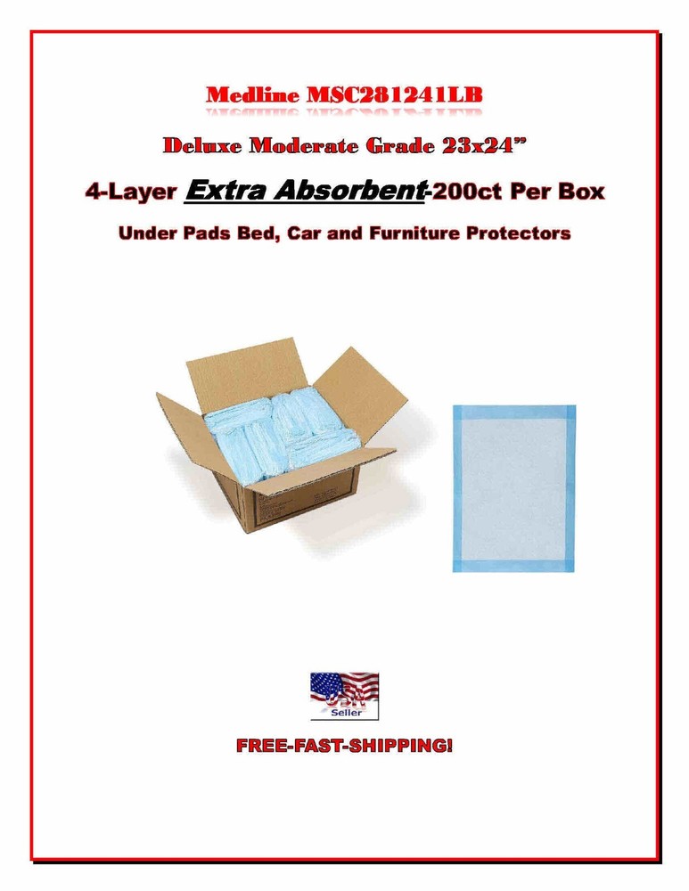 200ct Medline Deluxe 23×24″ Under Pads MSC281241LB-4-Layer Extra Absorbent