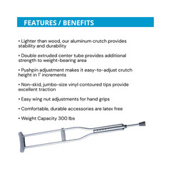Pair of Adult Aluminum Push-Button Crutches – Adjustable 62-70 inches – 300lbs