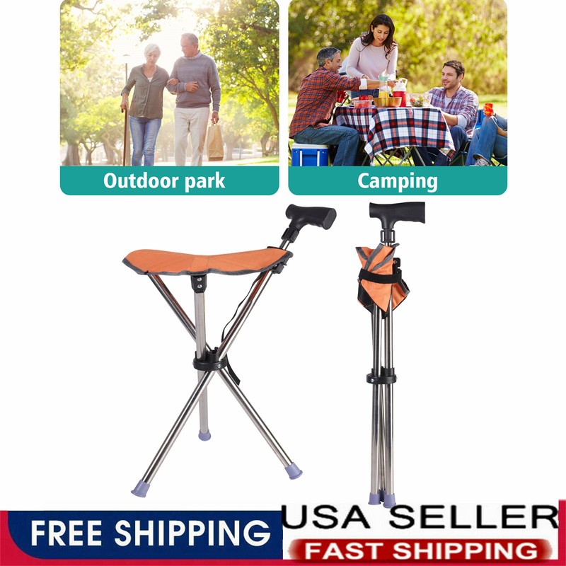Folding Walking Stick Seat Aluminium Portable Cane Chair Stool Senior Load 150kg