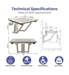 Stardrix 18″ x 16″ White Folding Shower Bench, Wall Mounted Bath Shower Seat